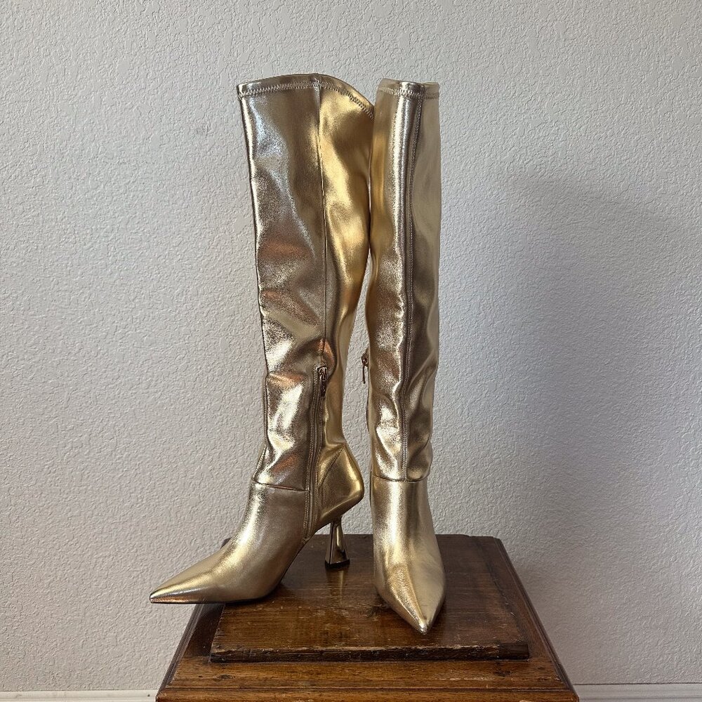 Franco Sarto Size 8 Gold Over the Knee High Heel Boots